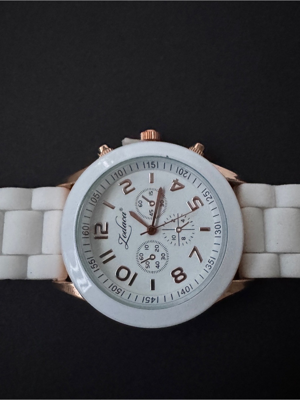 Zodaca White Silicone Band Women's Watch with Rose Gold Accents
